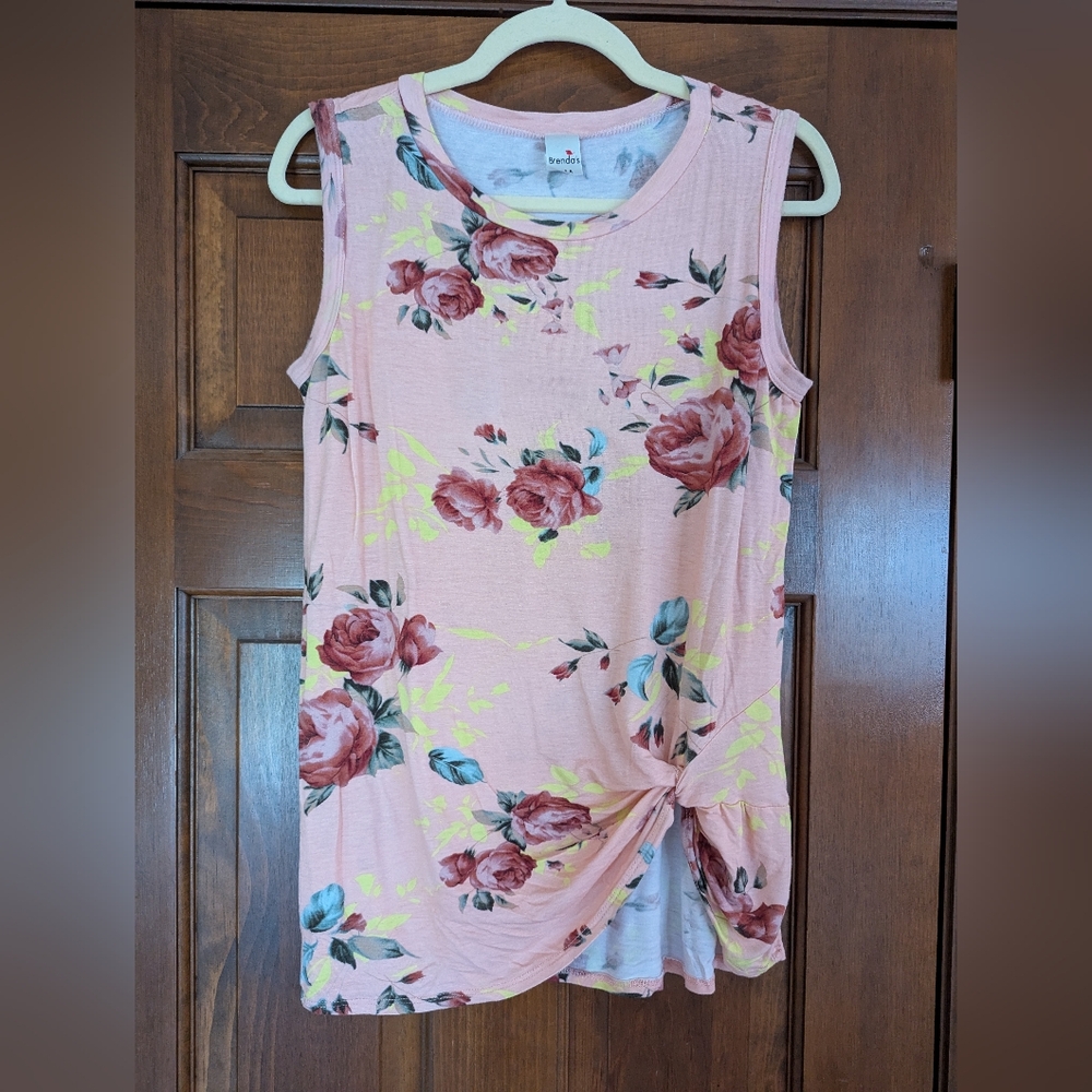 Boutique floral size knot tank - medium - pink yellow burgundy - Brenda's USA